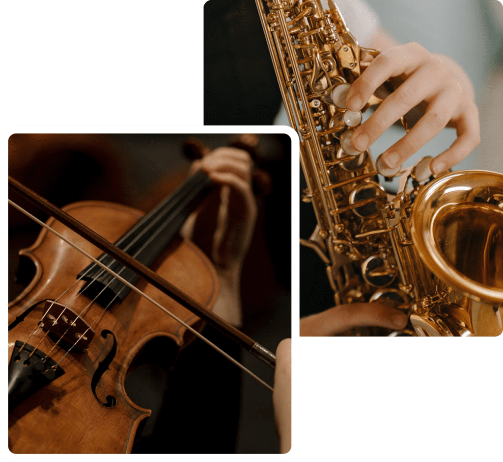 Playing violin and saxophone close-up.